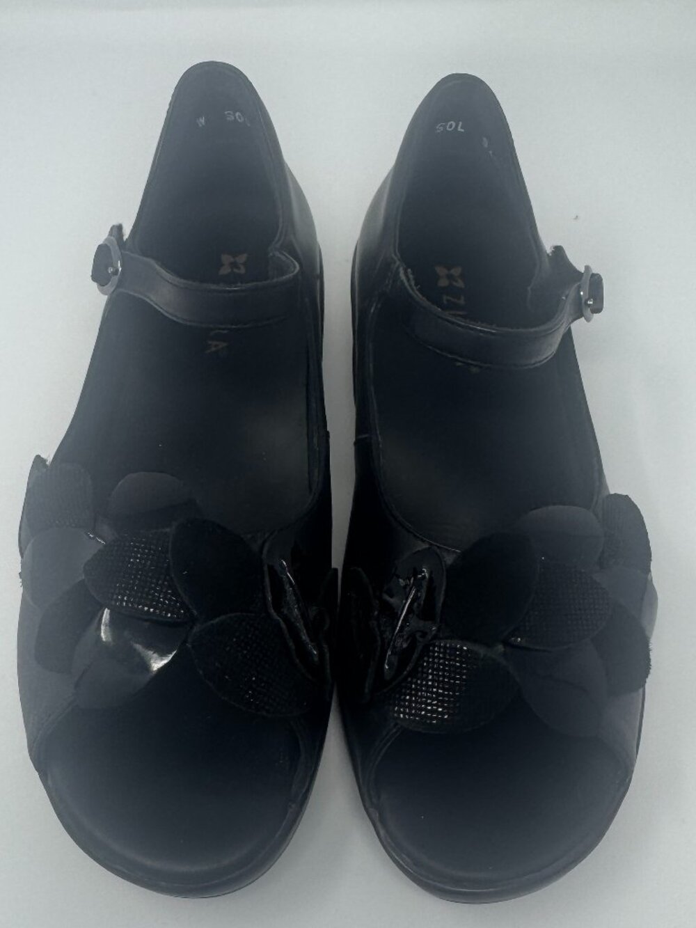 Ziera Black Floral Mary Jane Peep Toe Flats Size 37